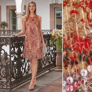 SUNDANCE Floral Glory Sequin Midi Dress Romantic